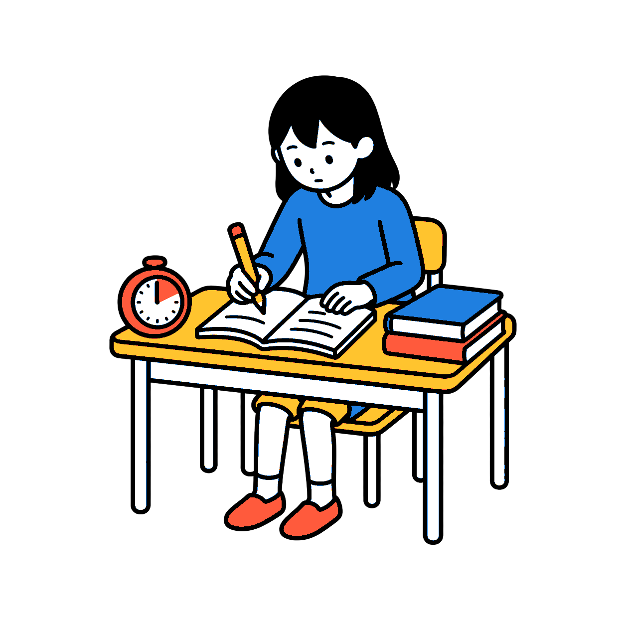 机に向かって学習する小学生